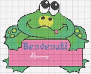 Schema punto croce rana benvenuto 