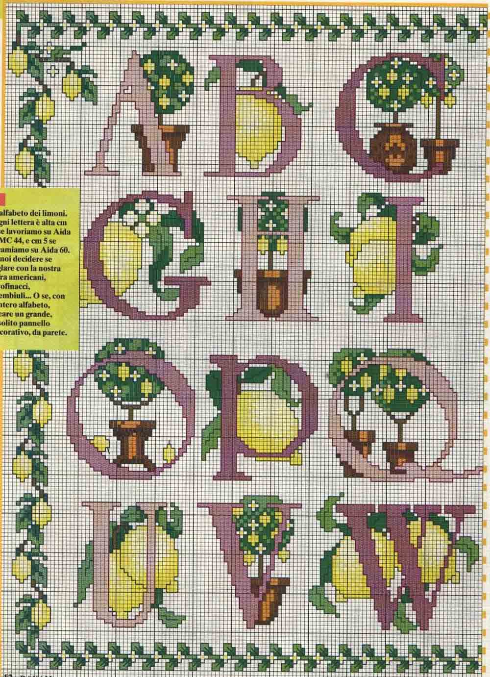 Schema punto croce Alfabeto limoni 1