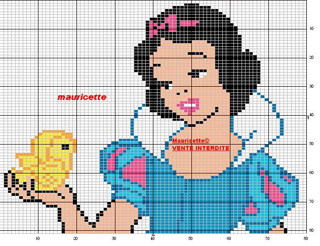 Schema punto croce Biancaneve pulcino