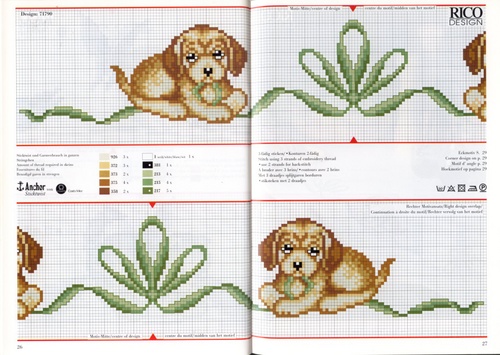 Schema punto croce Cani fiocco verde
