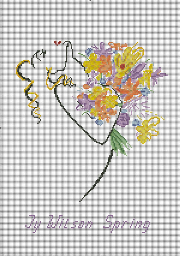 Schema punto croce Donna e fiori