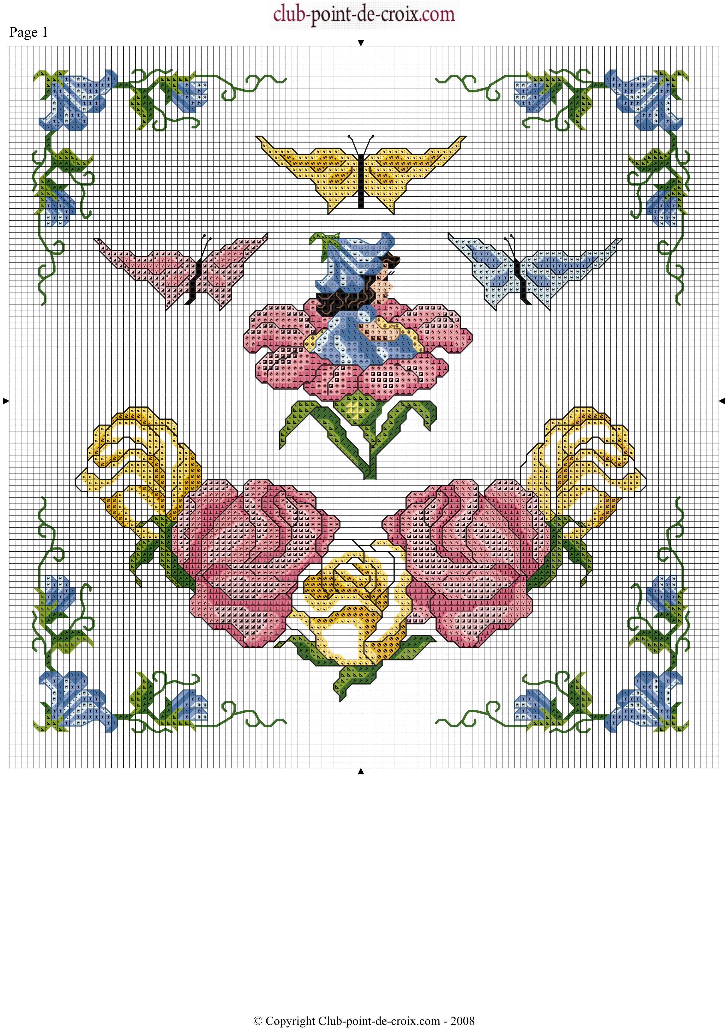 Schema punto croce Fiori farfalle belle