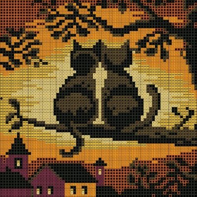 Schema punto croce Gatti ramo luna