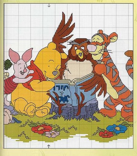 Schema punto croce Winni amici leggono