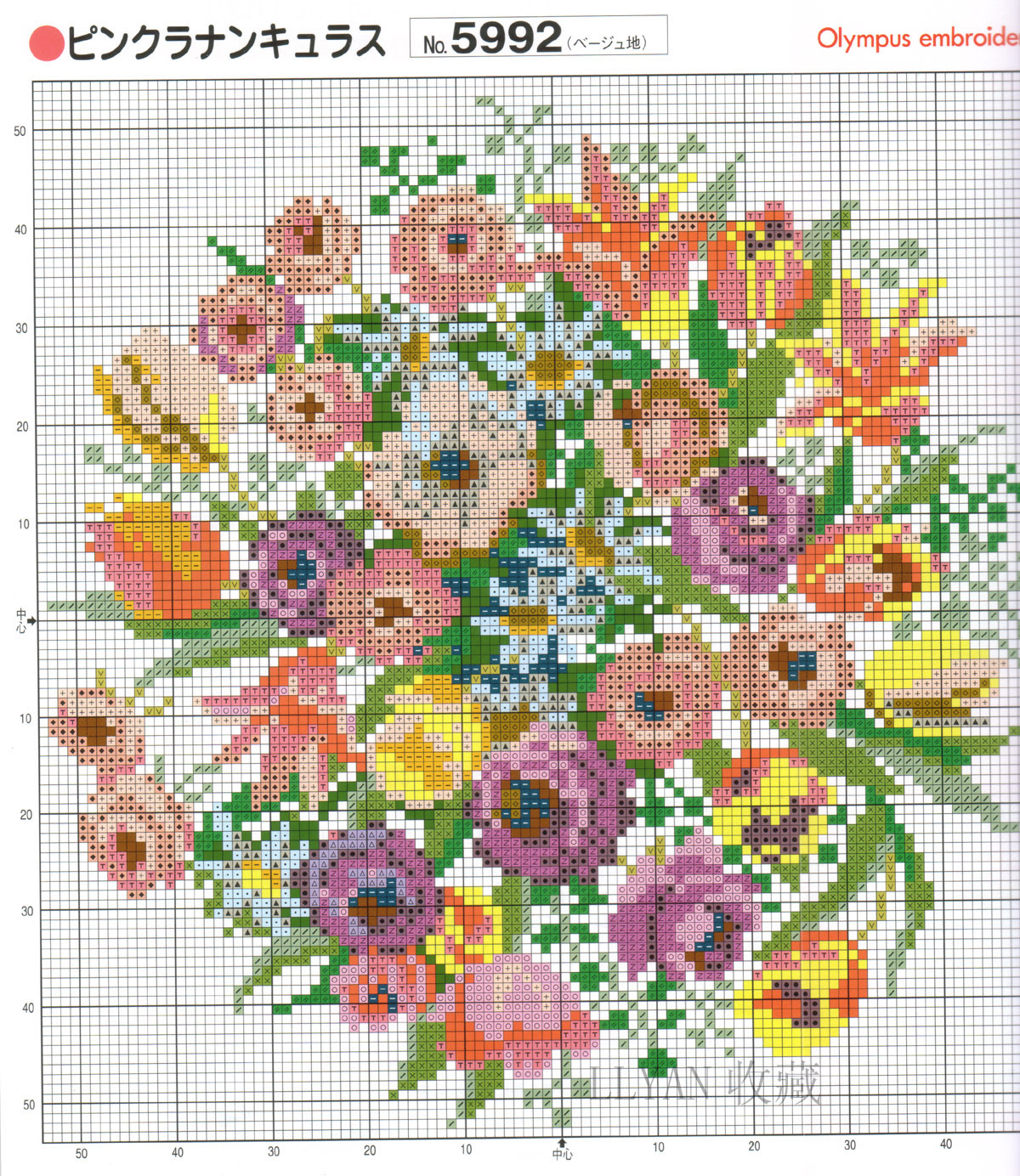 Schema punto croce Cuscino Fiori 49