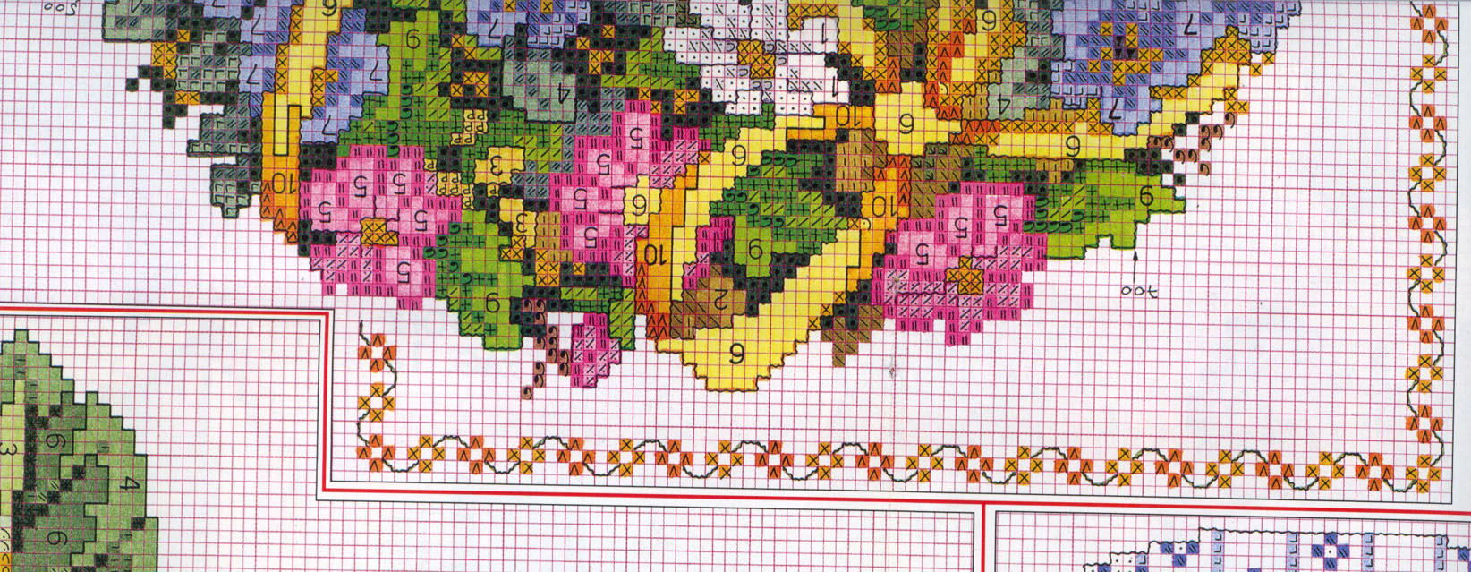 Schema punto croce Cuscino Ghirlanda Fiorita 03