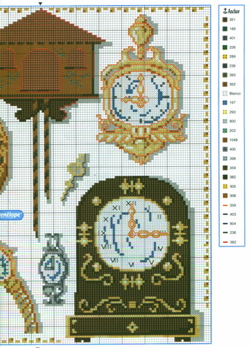 Schema punto croce Cuscino Orologi 03