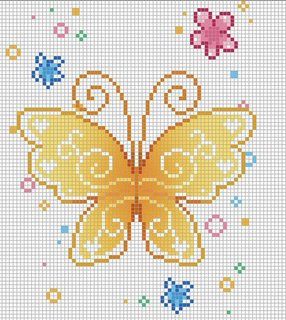 Schema punto croce Farfalla Gialla Fiori