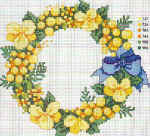 Schema punto croce Fiori corona fiocco blu