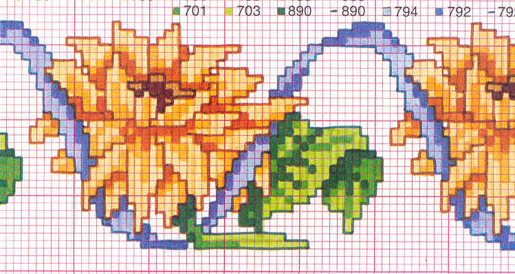 Schema punto croce Fiori Girasole bordo