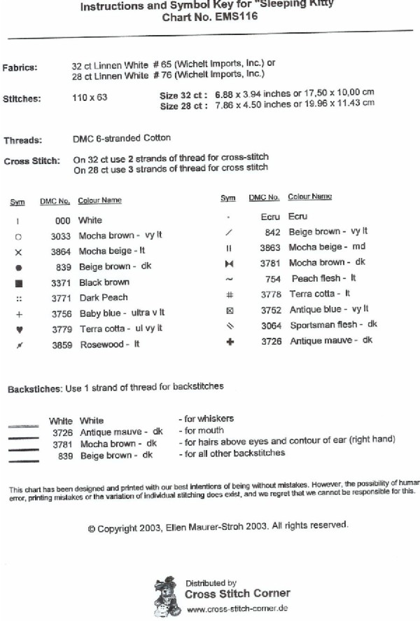 Schema punto croce Gattino Dorme Colori