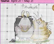 Schema punto croce Oroscopo Gatto Toro