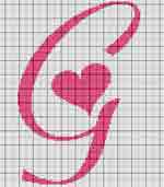Schema punto a croce Iniziale G rosso con cuore