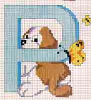 Schema punto a croce Iniziali P cane