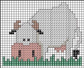 Schema punto croce Mucca Che Mangia