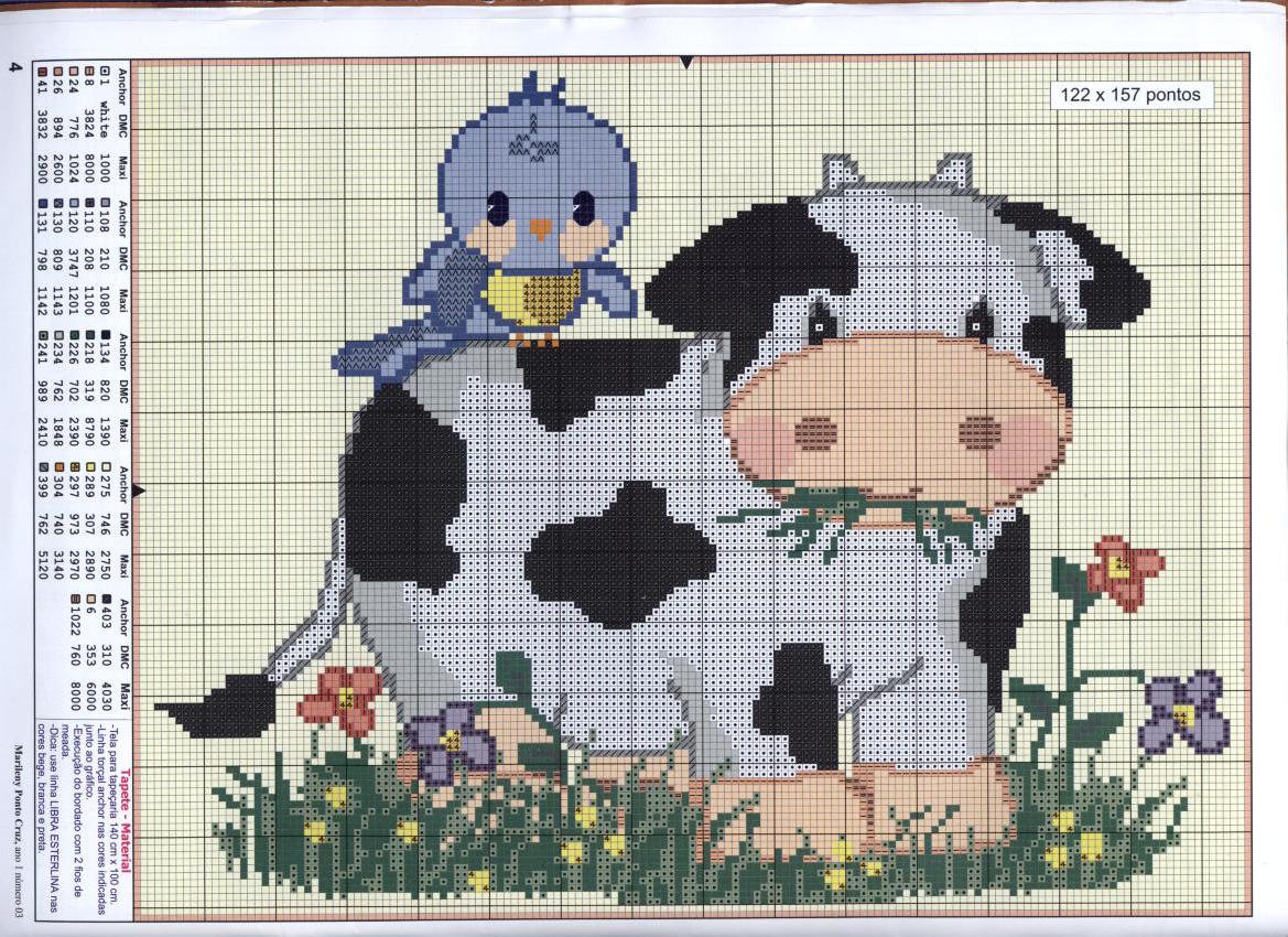 Schema punto croce Mucca Con Passerotto