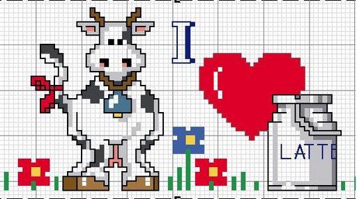 Schema punto croce Mucca Latte