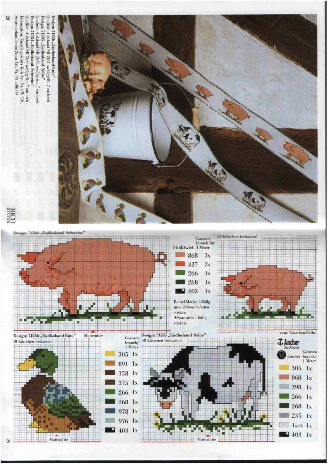 Schema punto croce Mucca Maiale Anatra