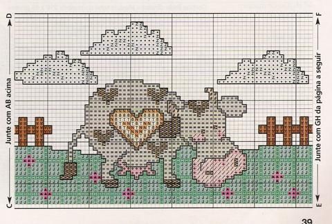 Schema punto croce Mucca Prato