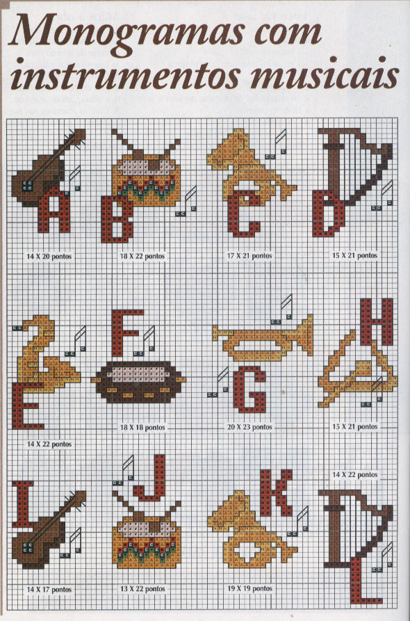 Schema punto croce Alfabeto Musicale 1