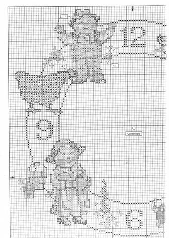 Schema punto croce Orologio Animali Fattoria E