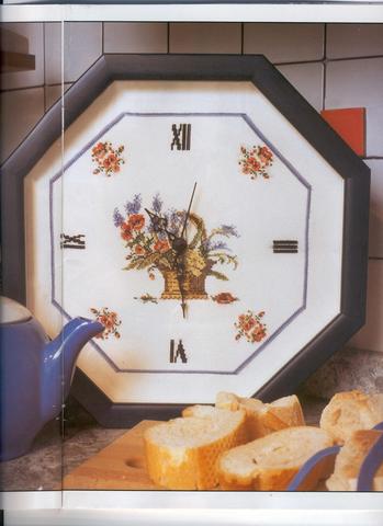 Schema punto croce Orologio Cesta Fiori 1a