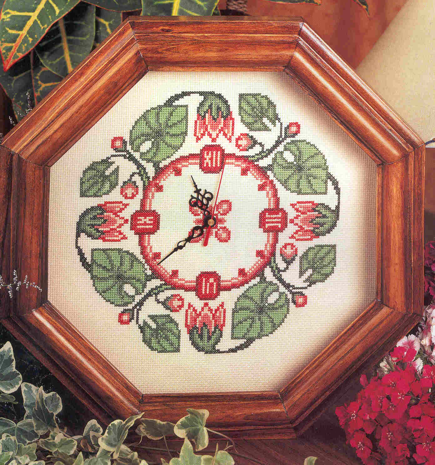 Schema punto croce Orologio Con Fiori1