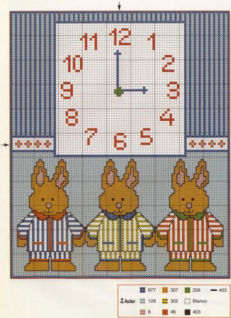 Schema punto croce Orologio Coniglietti