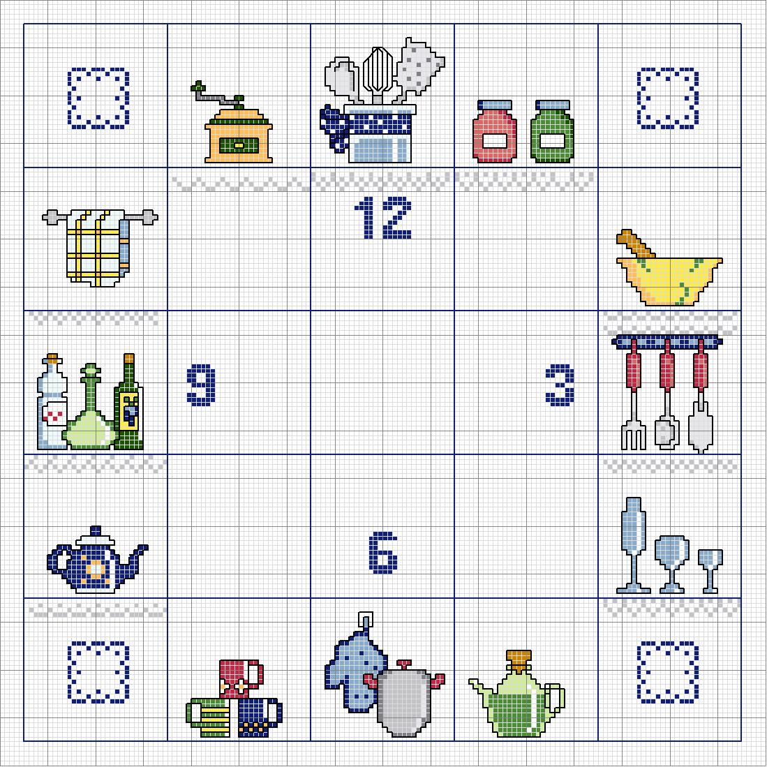 Schema punto croce Orologio Cucina 3