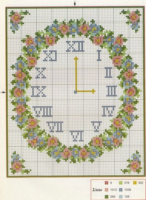 Schema punto croce Orologio Fiori