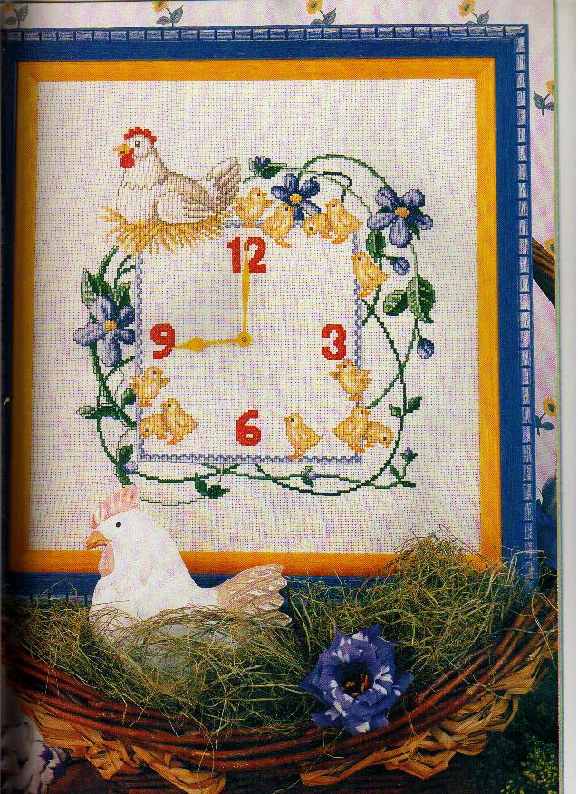 Schema punto croce Orologio Gallina 1a