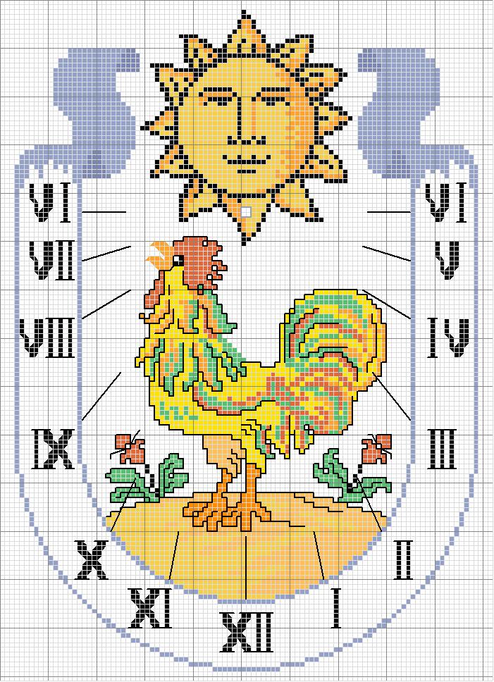 Schema punto croce Orologio Gallo