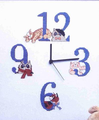 Schema punto croce Orologio Gatti 1a