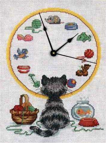 Schema punto croce Orologio Gatto Curiosone 1a