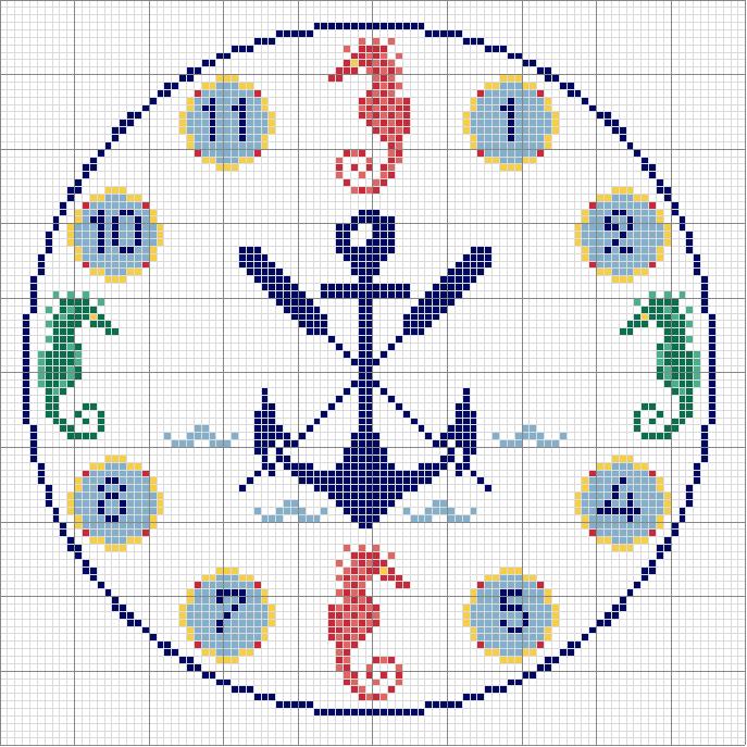 Schema punto croce Orologio Ippocampo