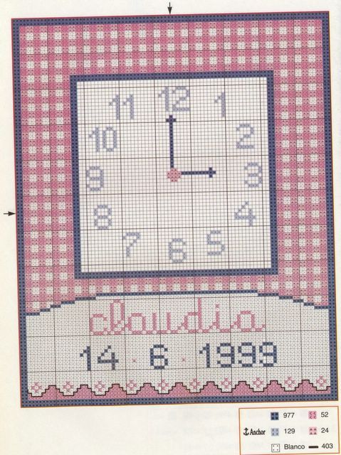 Schema punto croce Orologio Nome