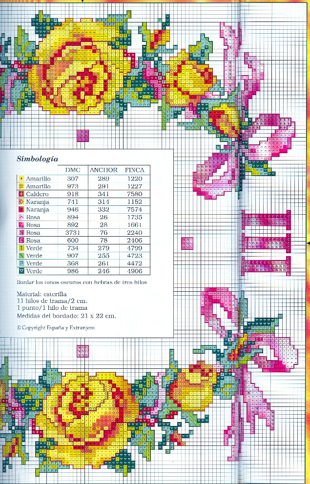 Schema punto croce Orologio Rose Gialle3