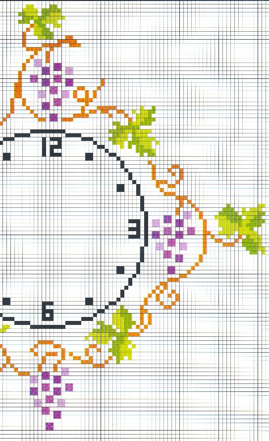 Schema punto croce Orologio Uva 1b