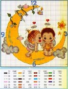 Schema punto croce Orologio Innamorati Luna