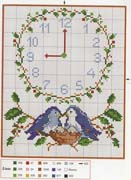 Schema punto croce Orologio Uccellini