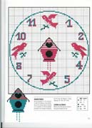 Schema punto croce Orologio Uccellini Rossi2