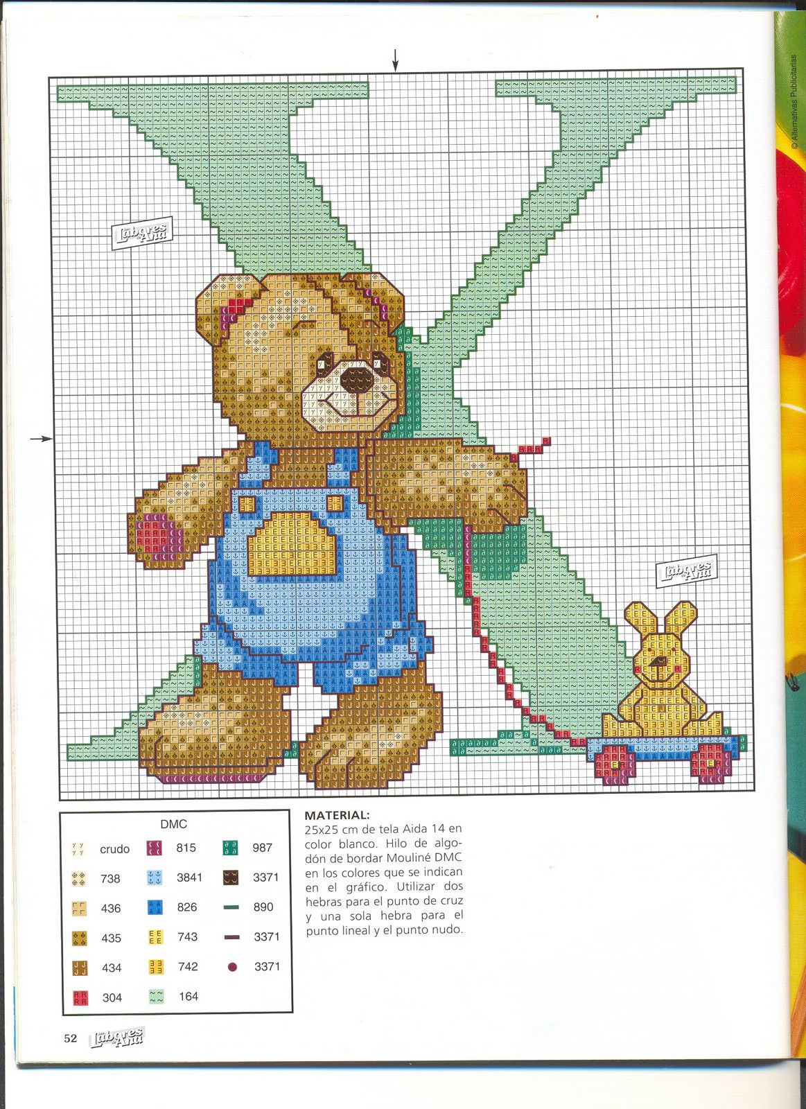 Schema punto croce Abecedario Orsetti 1x
