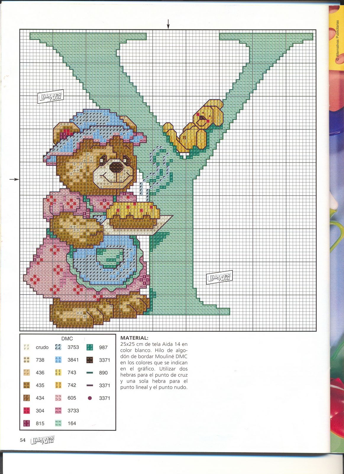 Schema punto croce Abecedario Orsetti 1y
