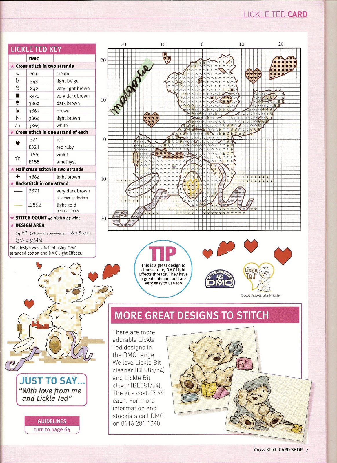 Schema punto croce Lickle Teddy Cuoricini2