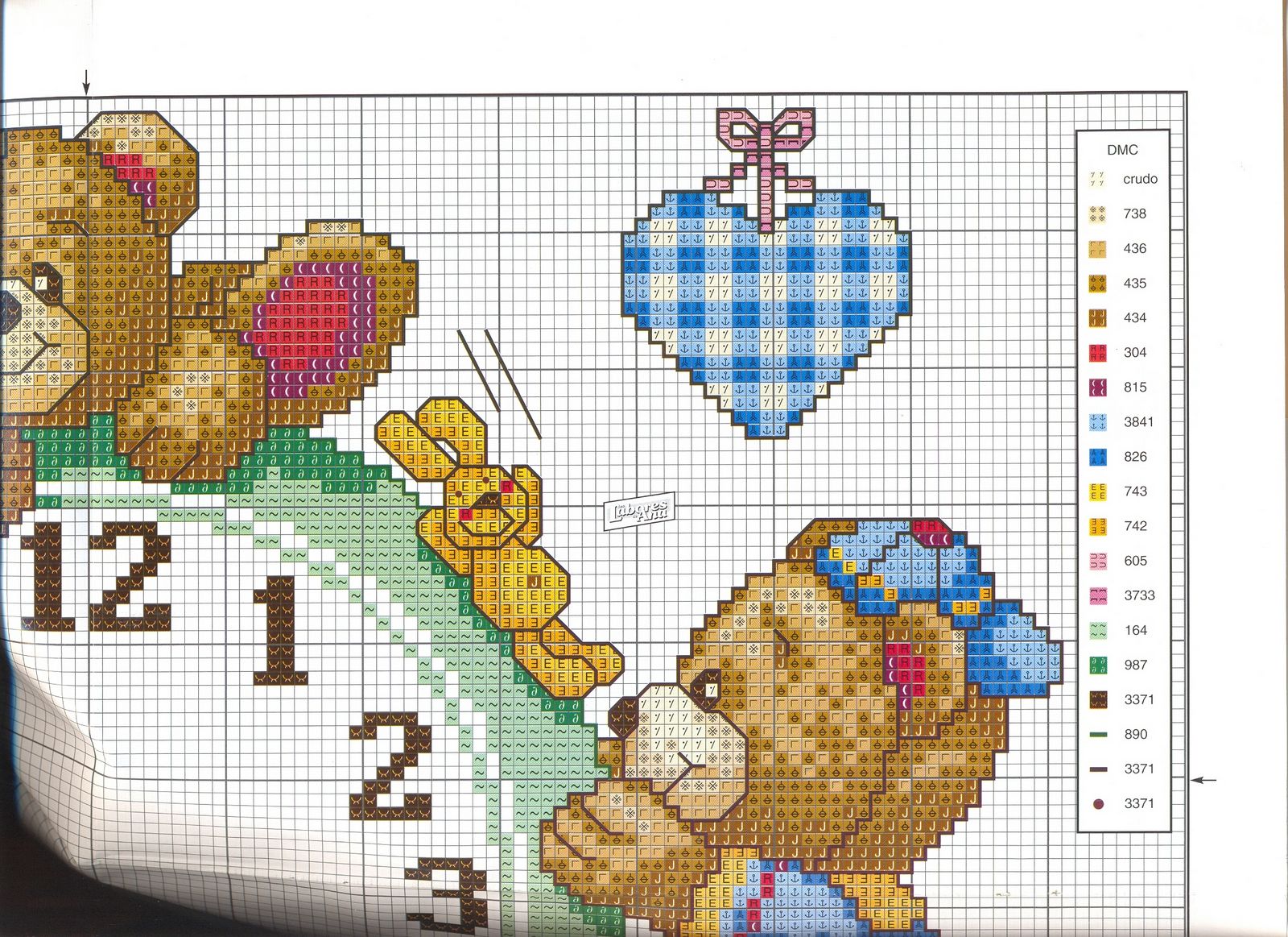 Schema punto croce Orologio Orsetti 1c