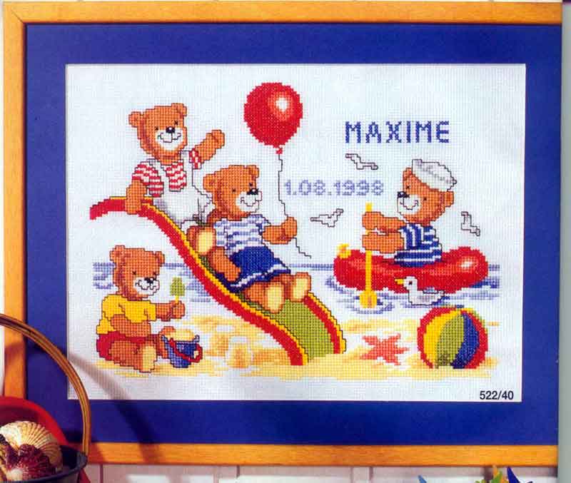 Schema punto croce Orsetti Nascita Spiaggia 1