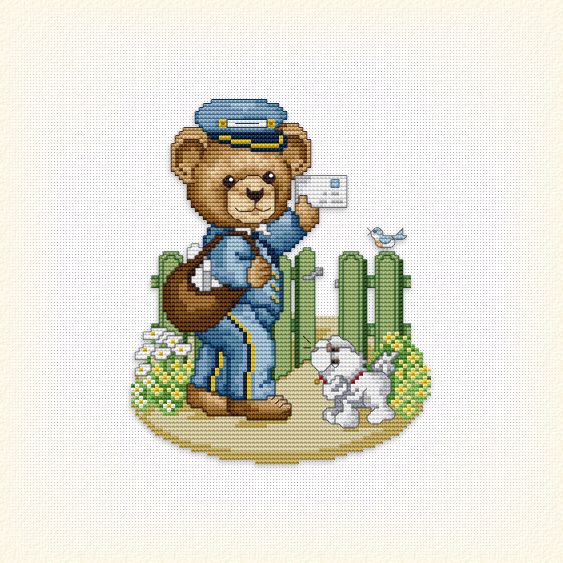 Schema punto croce Orsetto Postino 1