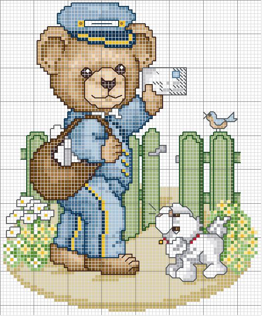 Schema punto croce Orsetto Postino 2