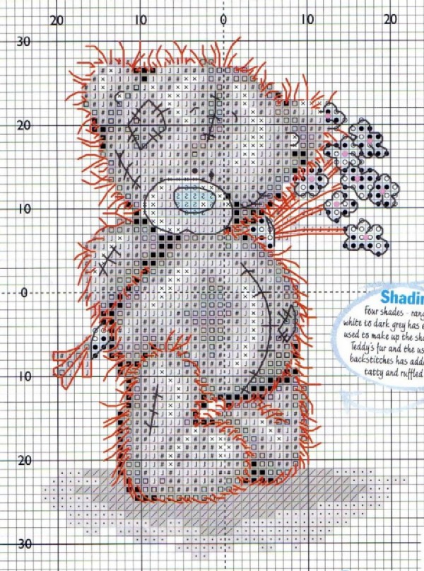 Schema punto croce Teddy Fiore Azzurro 2