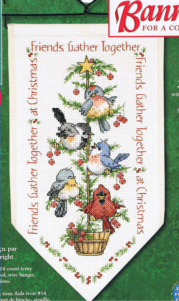 Schema punto croce Albero Con Uccellini 01